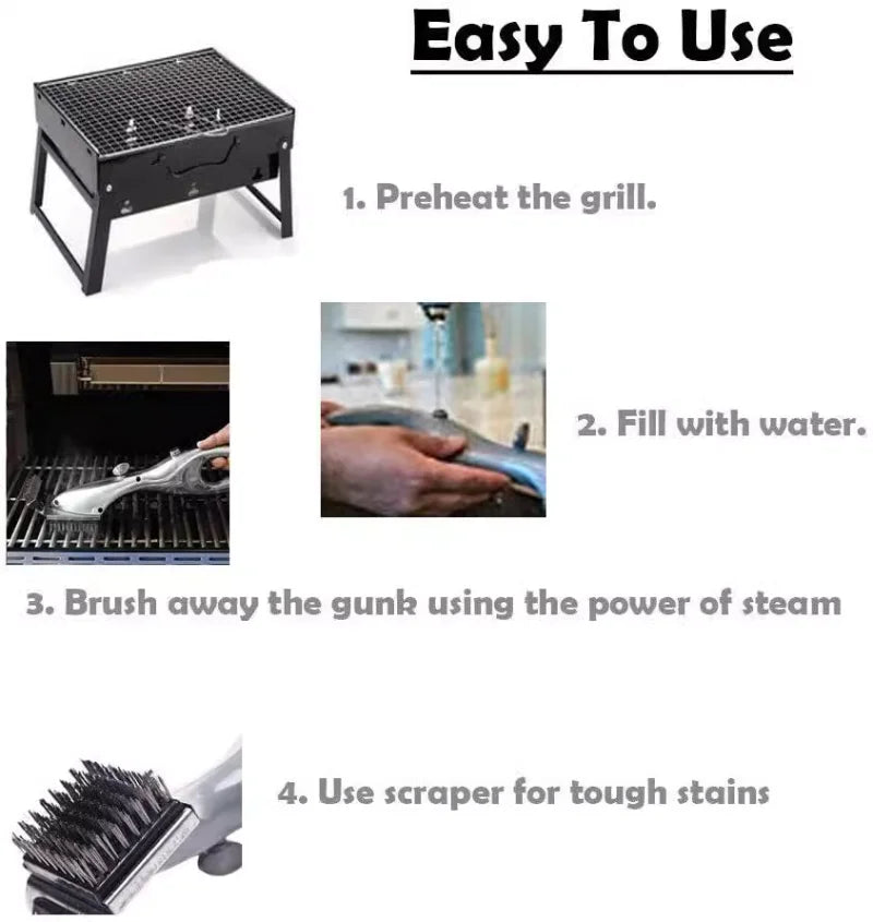 Heavy Duty BBQ Grill Cleaner Brush With Scraper