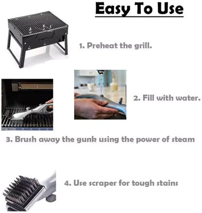 Heavy Duty BBQ Grill Cleaner Brush With Scraper