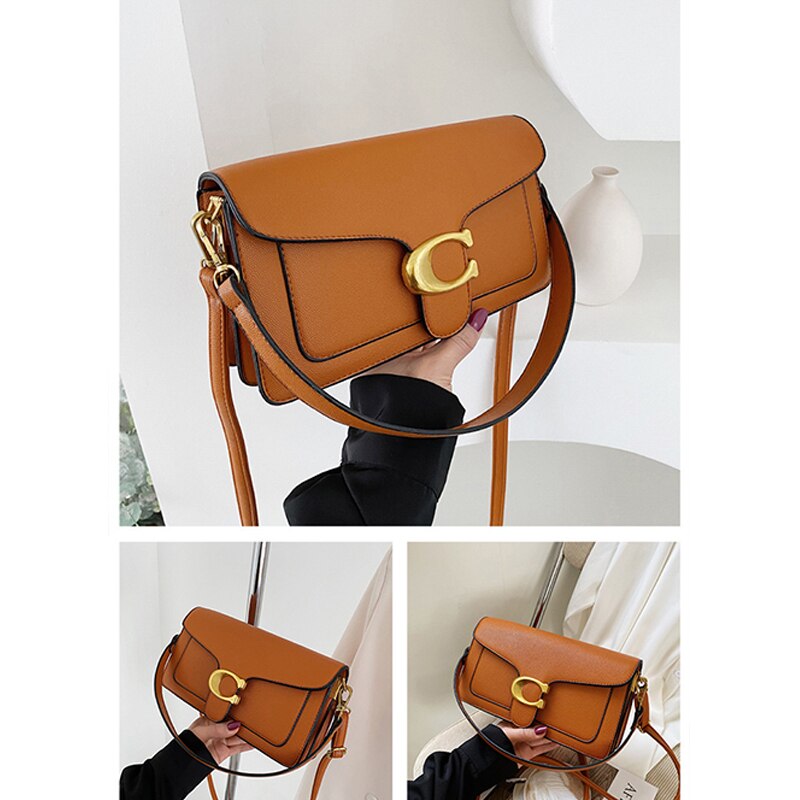 Premium Chic Faux Leather Tote Bag Gold Brown Accent