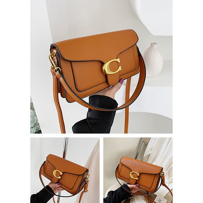 Premium Chic Faux Leather Tote Bag Gold Brown Accent
