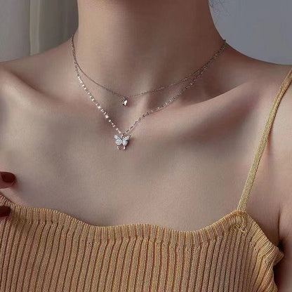 Delicate Feather Double Layer Silver Necklace