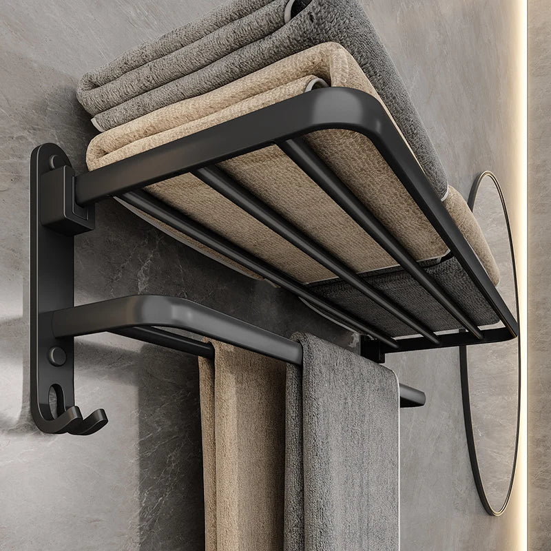 Compact Black Wall Mount Bathroom Towel Holder - Fesara