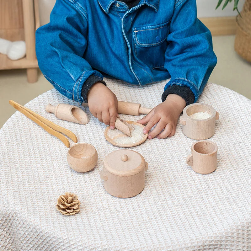 Kids Wooden Play Kitchen Cooking Set
