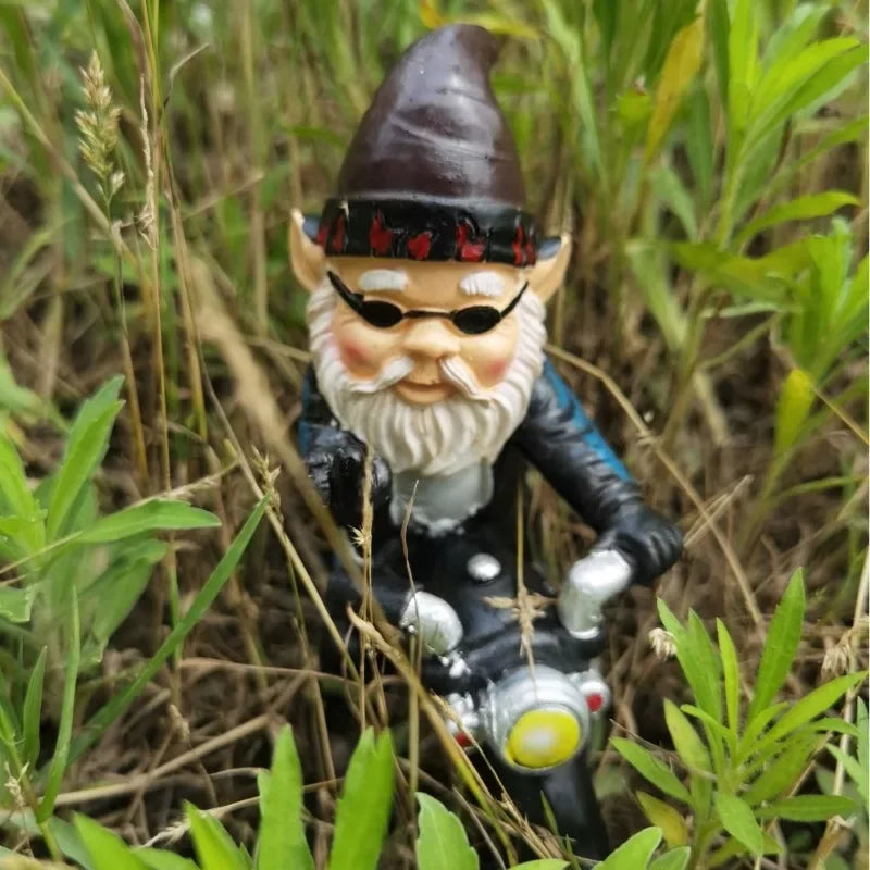 Fun Garden Gnome on Bike Resin Statue