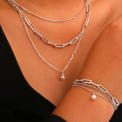 Delicate Pearl Chain Layering Bracelet Necklace Set