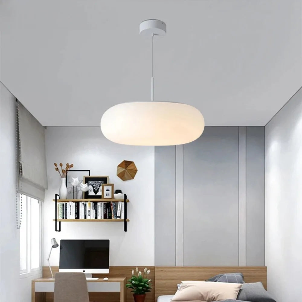Elegant White Pendant Light with Soft LED Glow