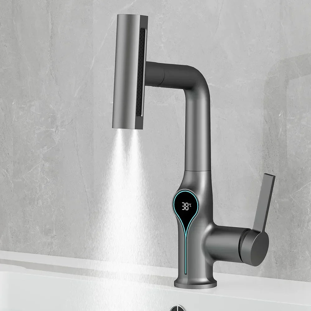 Modern Faucet with Digital Display and Adjustable Spray
