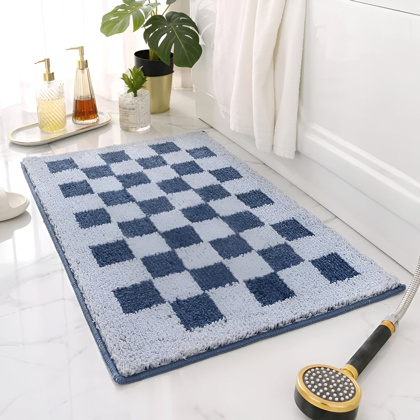 Soft Checker Pattern Bathroom Mat