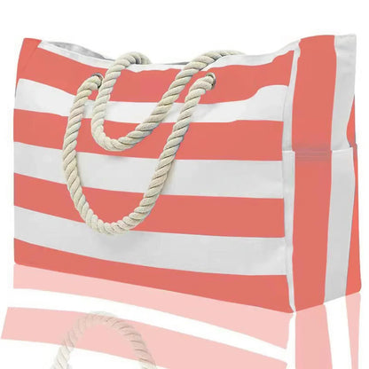 Colorful Stripe Folding Beach Tote Bag with Zipper