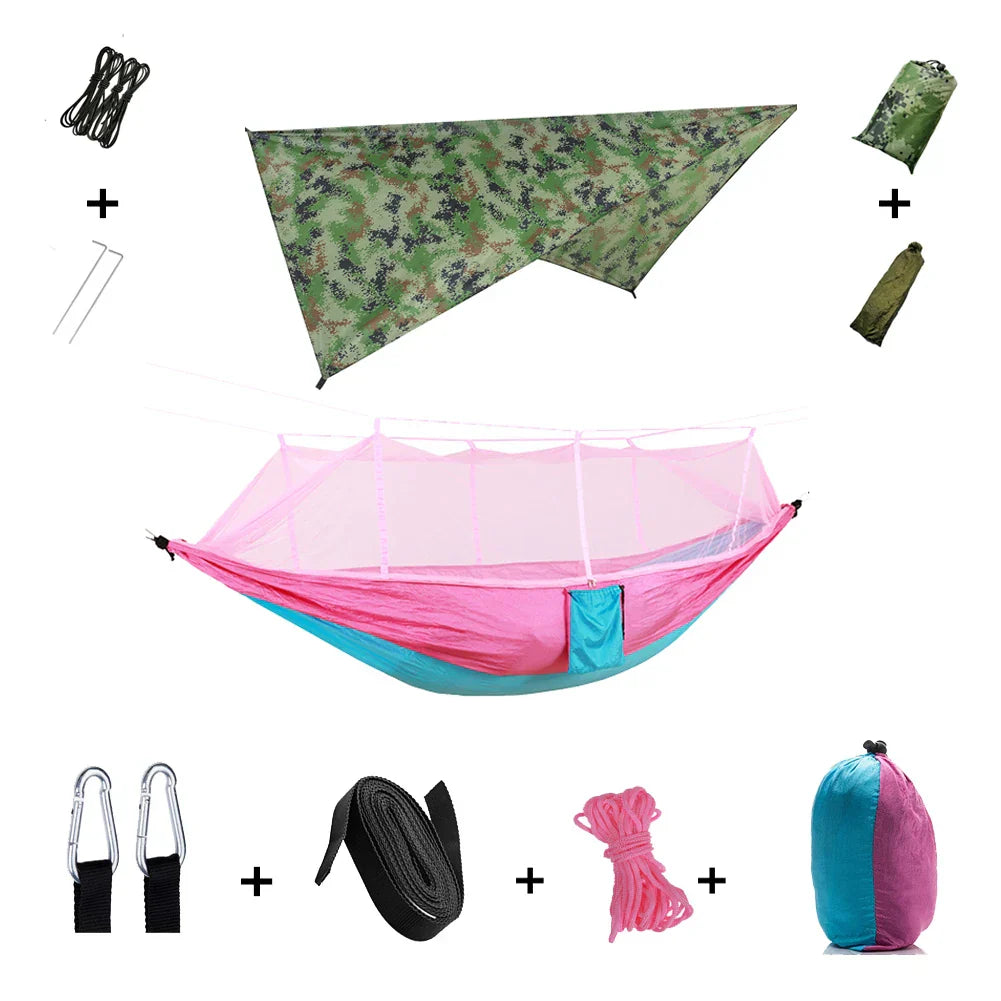 Lightweight Portable Camping Hammock with Bug Net & Rain Fly