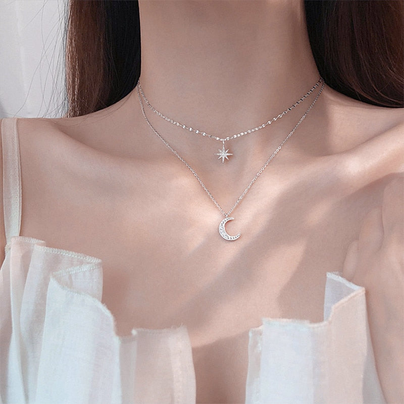 Delicate Feather Double Layer Silver Necklace