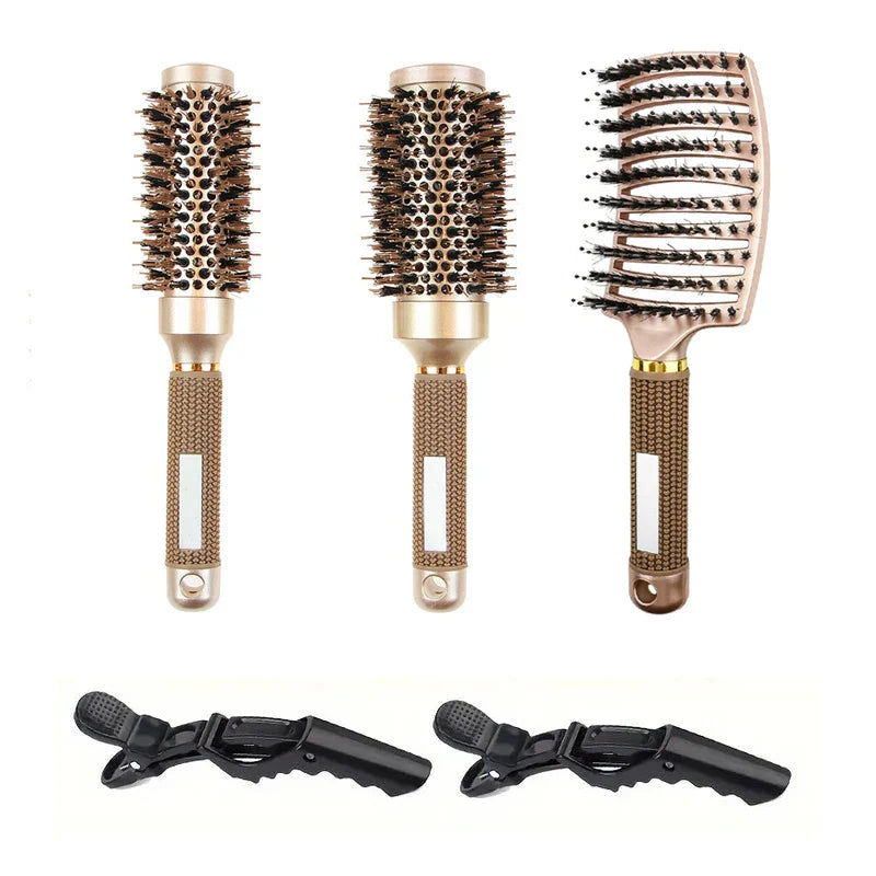 Pro Hair Brush Set, Ceramic & Boar Bristle, Frizz Control - Fesara
