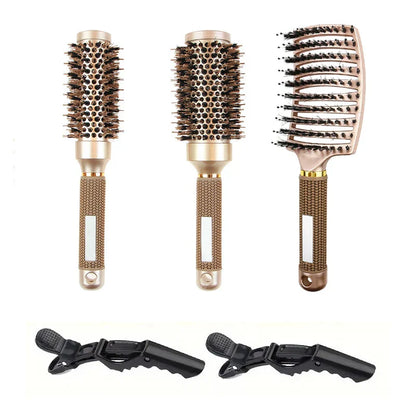 Pro Hair Brush Set, Ceramic & Boar Bristle, Frizz Control - Fesara