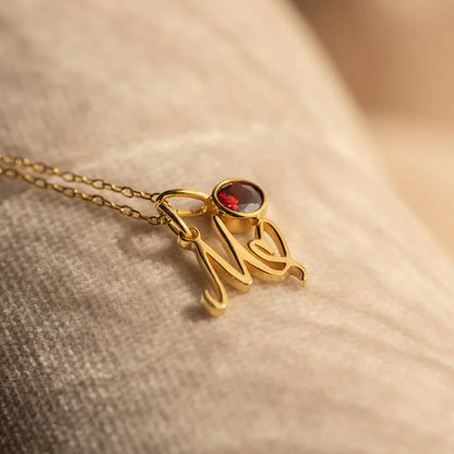 Delicate Birthstone Initial Heart Necklace Charm