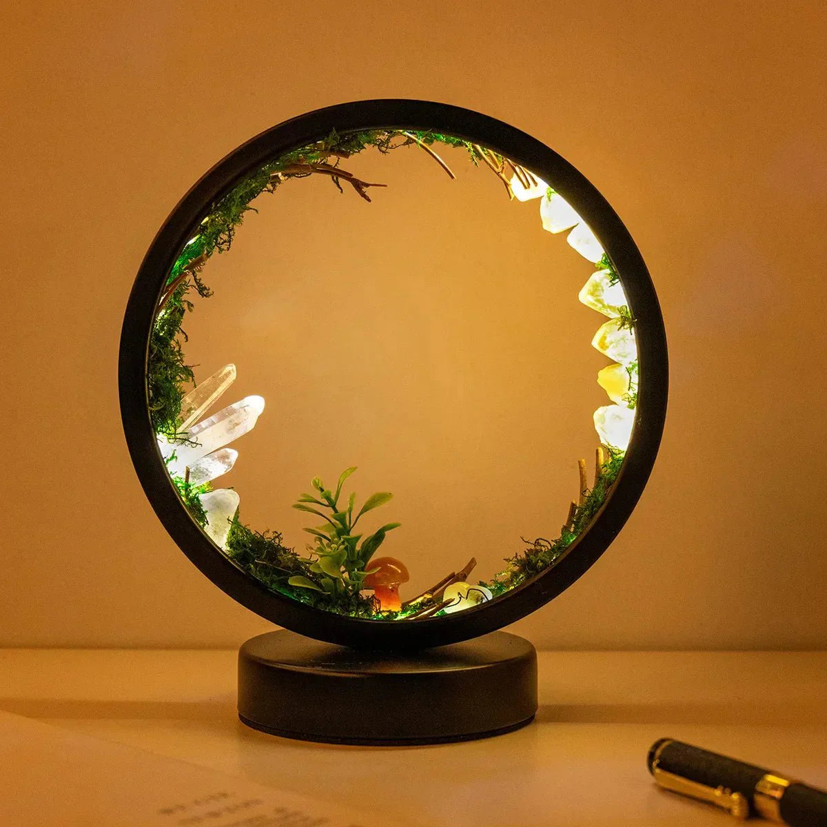 Stylish Night Lamp - Round Green Crystal Accent - Fesara