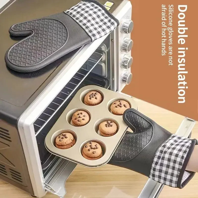Heat Resistant Silicone Oven Gloves for Grill & Cooking