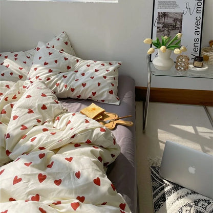 Cute Heart Duvet Cover Set - Soft Floral Bedding