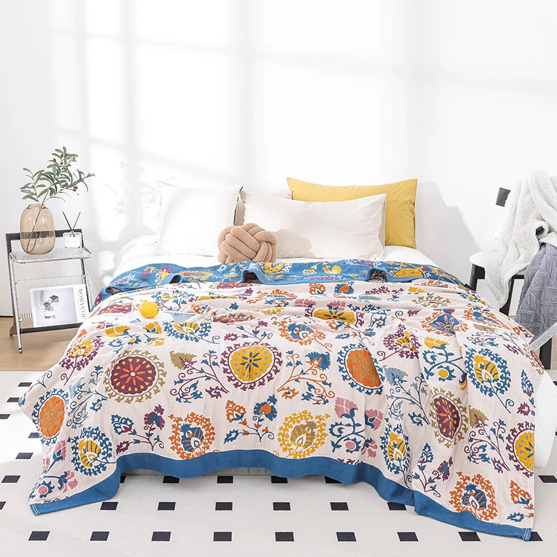 Breathable Natural 100% Cotton Throw Blanket - Fesara