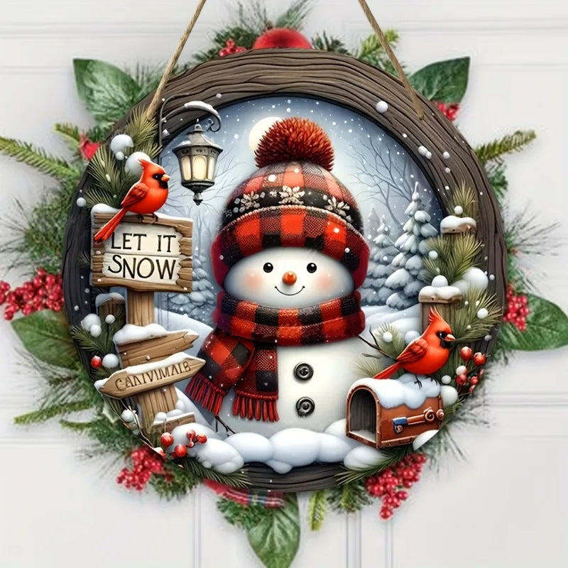 Festive Snowman Christmas Wreath Decoration 20cm - Fesara