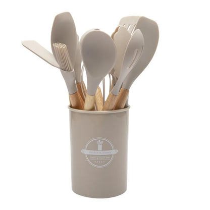 Non-Stick Silicone Kitchen Tools Set with Wooden Handles