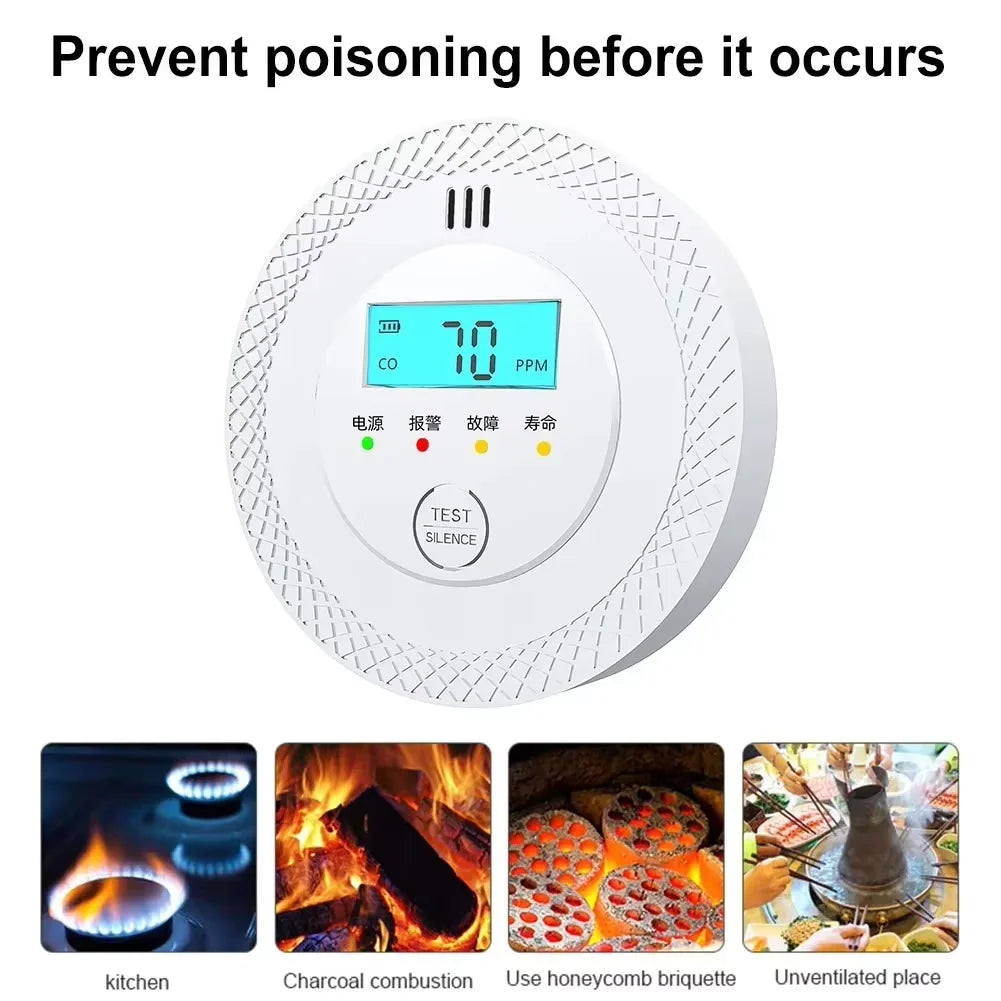 Smart Home Wireless Smoke Alarm with LCD Display