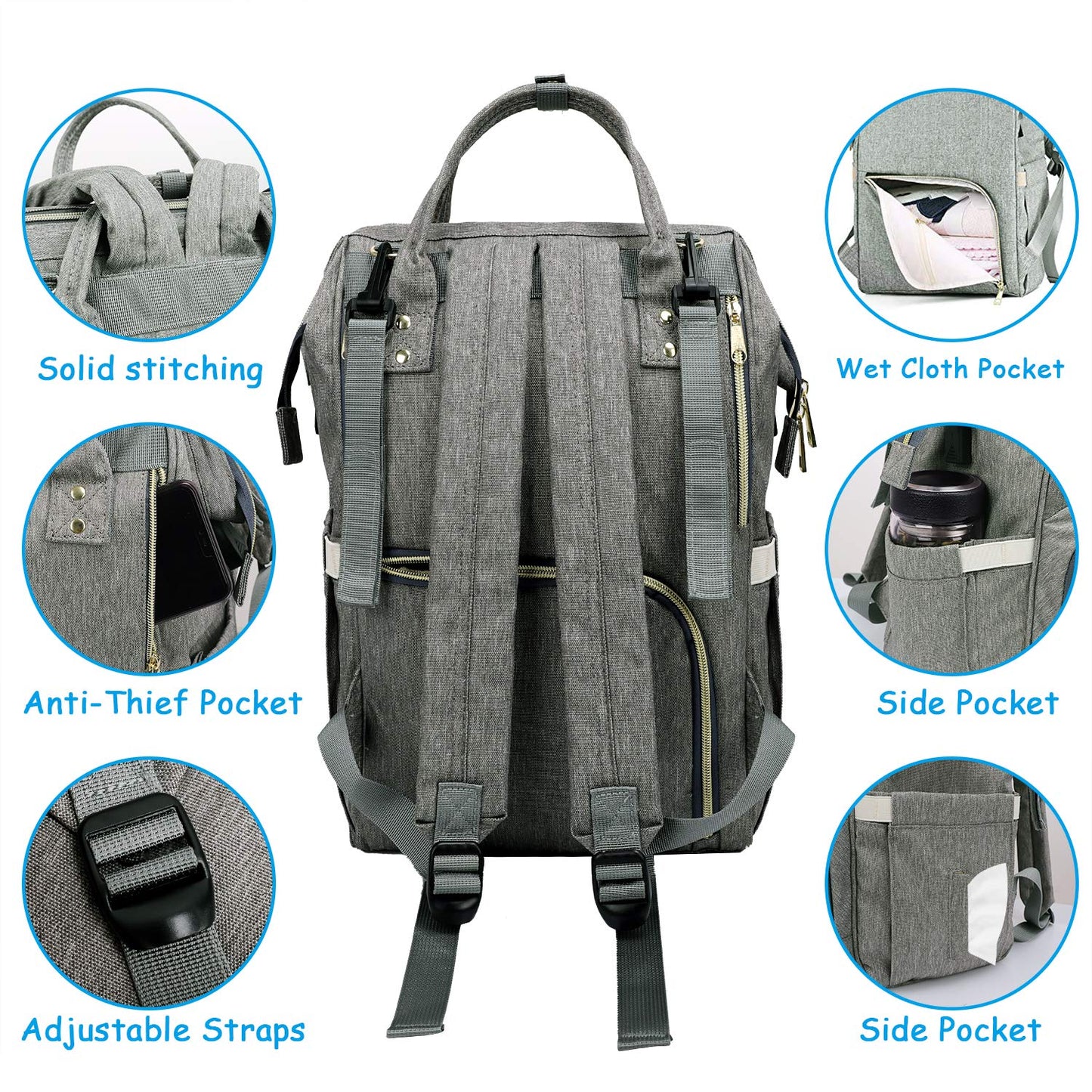Spacious USB Baby Diaper Bag Backpack