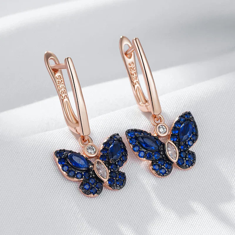 Delicate Silver Blue Gemstone Butterfly Earrings