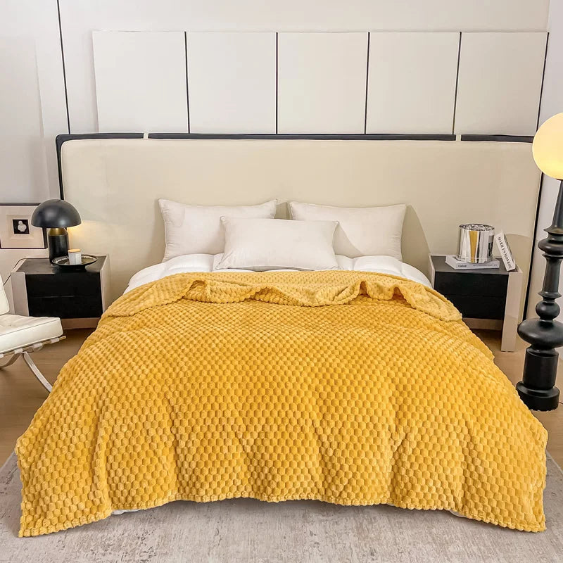 Plush Checked Velvet Blanket Soft Warm Throw - Fesara
