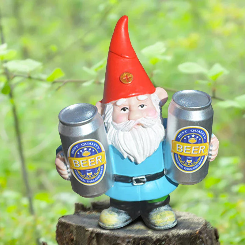 Funny Beer Gnome Garden Statue Decor