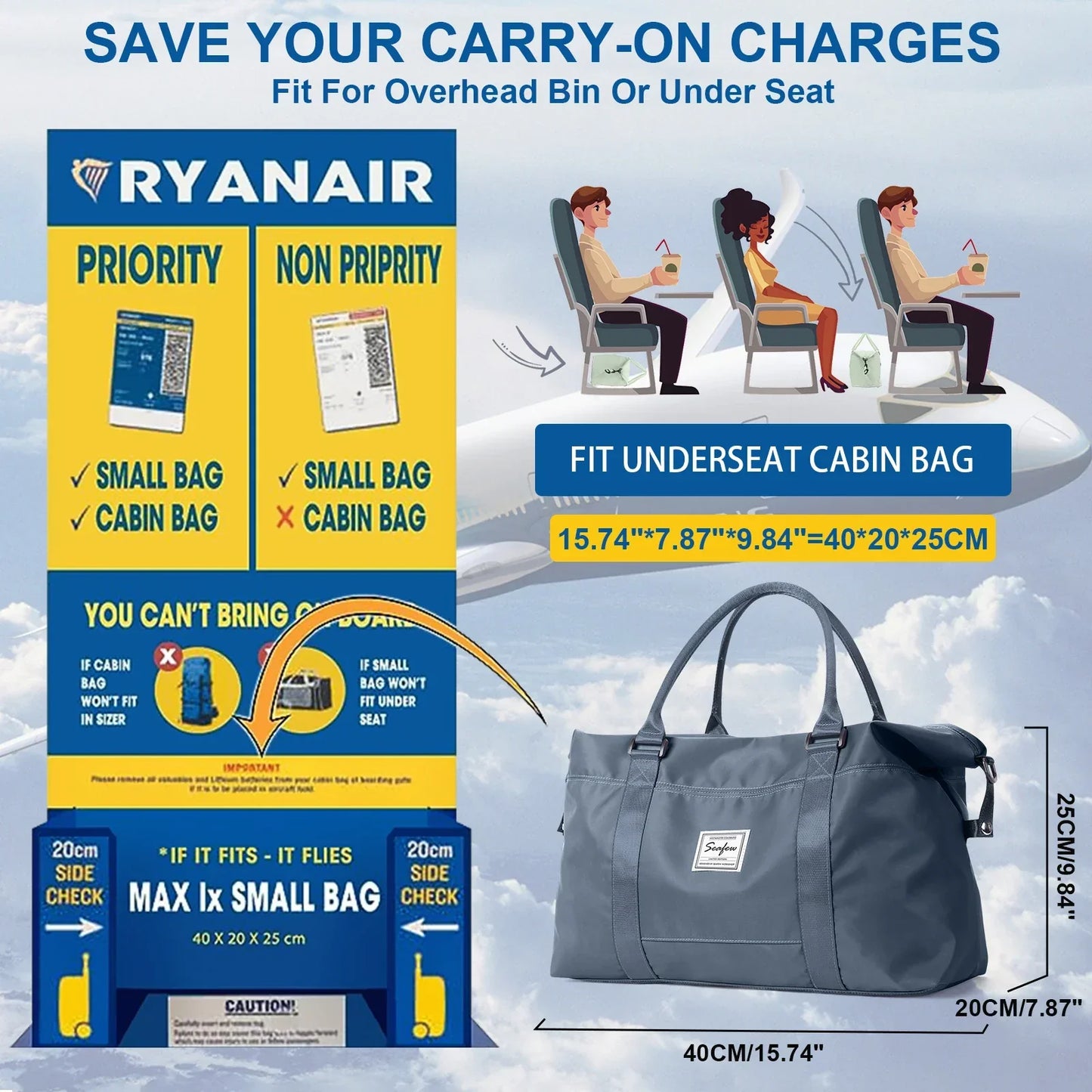 Spacious Carry On Luggage 40x20x25 Flight Approved Bag
