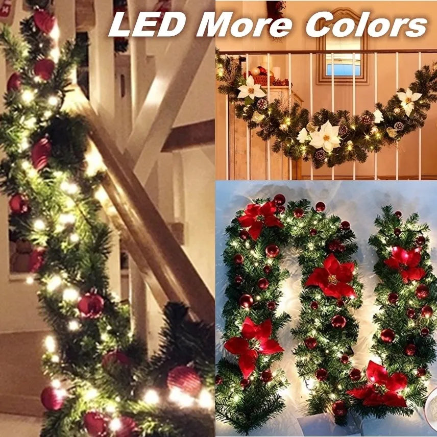 LED Lit Christmas Garland 2.7m with Fir Branches