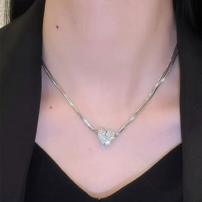 Sparkling Crystal Heart Magnetic Locket Necklace
