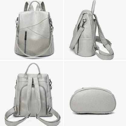 Stylish Women's Leather Rucksack - Secure Travel Bag