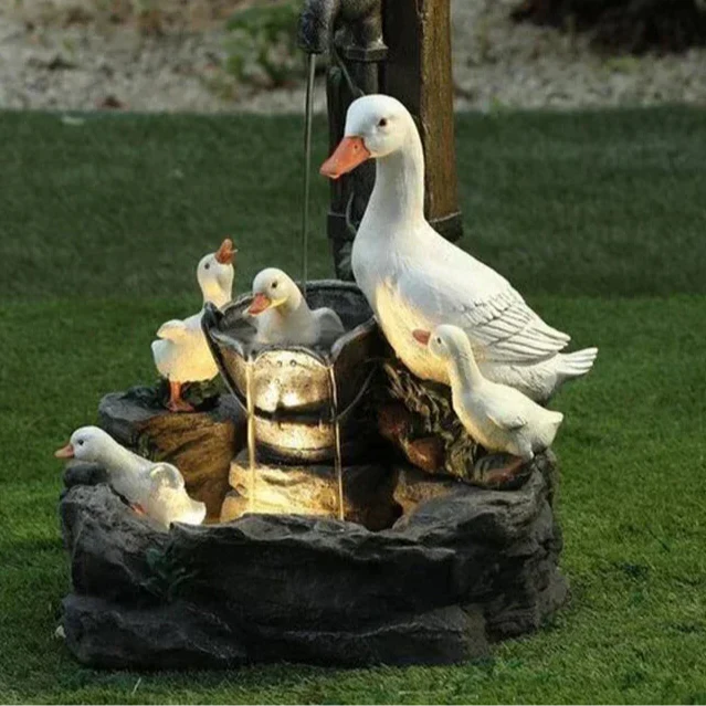 Outdoor Solar Powered Duck Fountain Figure - Fesara