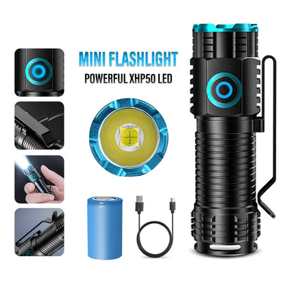 Compact Rechargeable LED Flashlight with Clip