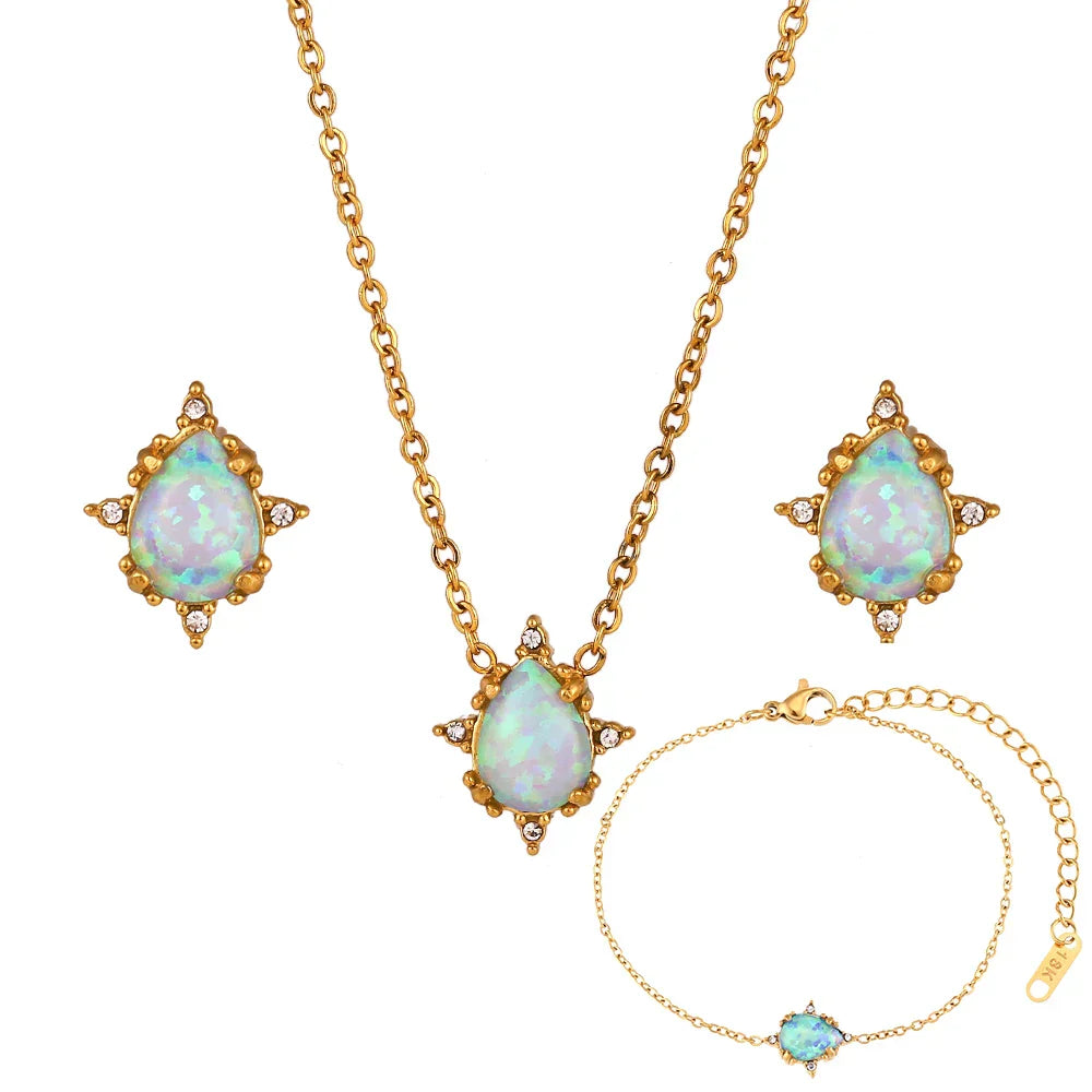 Delicate Sparkle Opal Jewelry Set