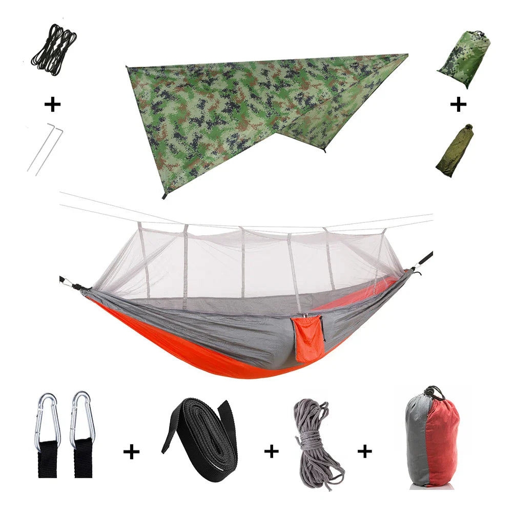 Lightweight Portable Camping Hammock with Bug Net & Rain Fly