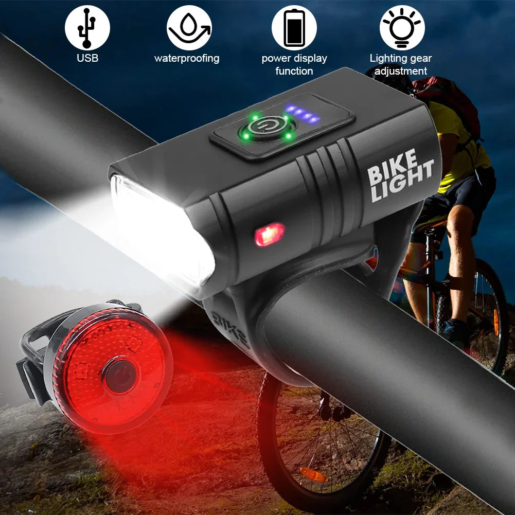 USB Rechargeable LED Bicycle Light Set – Waterproof Bike Headlight and Rear Light with Multiple Modes for Safety and Visibility-1