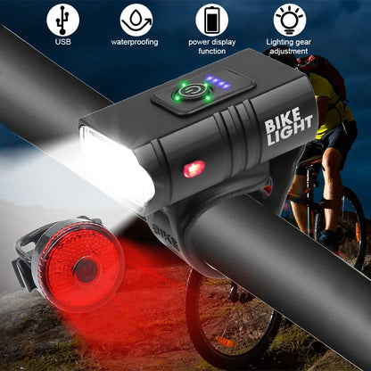 USB Rechargeable LED Bicycle Light Set – Waterproof Bike Headlight and Rear Light with Multiple Modes for Safety and Visibility-1