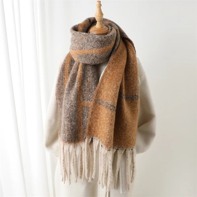 Soft Cashmere Winter Scarf with Fringe
