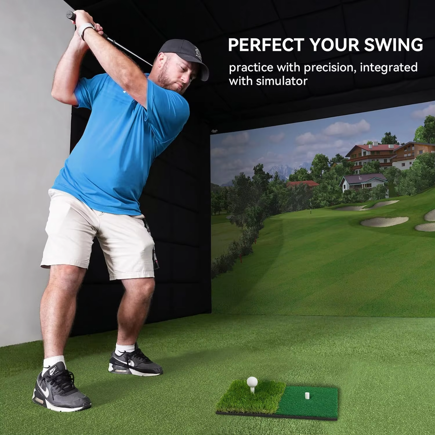 Compact Golf Practice Mat with Tee for Home Use