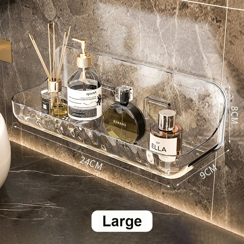 Adhesive Bathroom Shelf, Wall Mounted, Transparent Storage