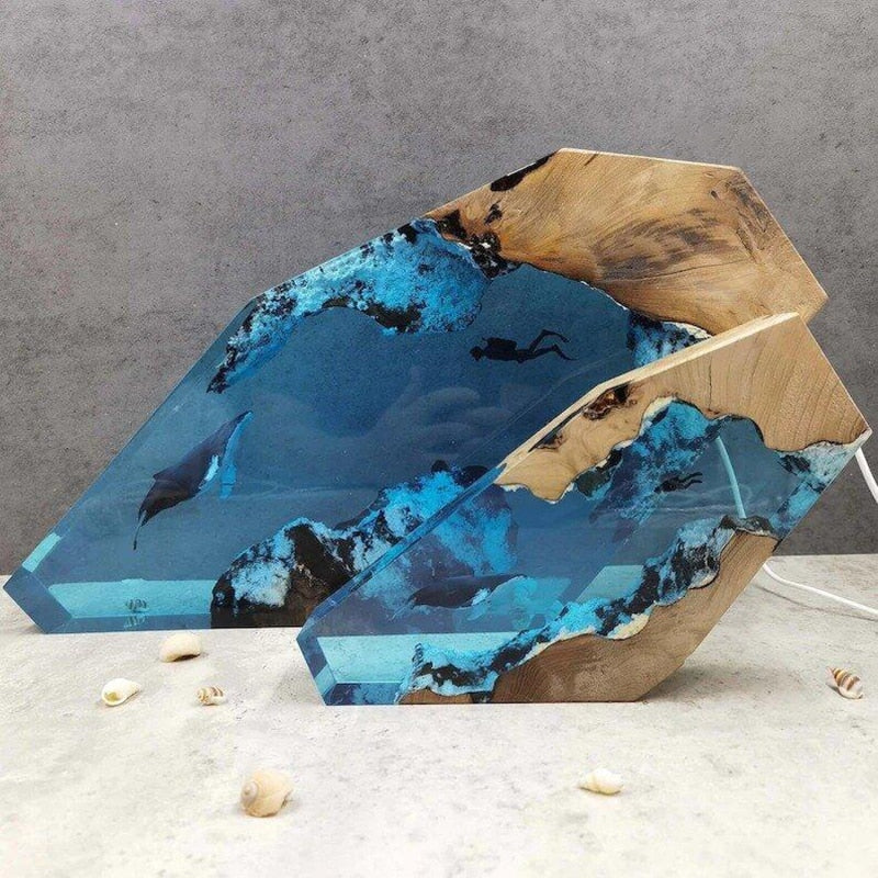 Ocean Blue Diving Resin Table Lamp Decor