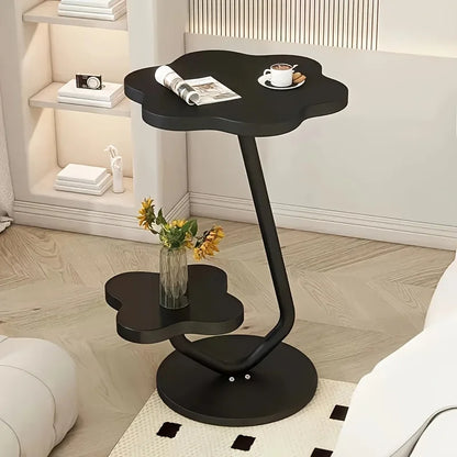 White Floral End Table with 2 Tier Storage and Metal Base