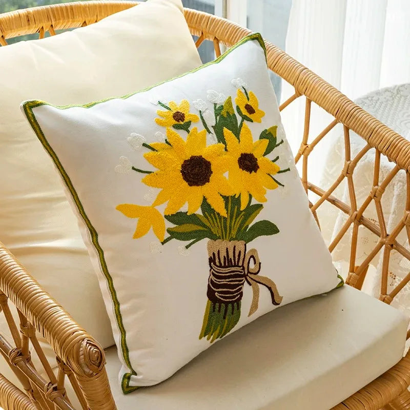 Soft Floral Cushion Pillow 18x18 Inch Sunflower Design