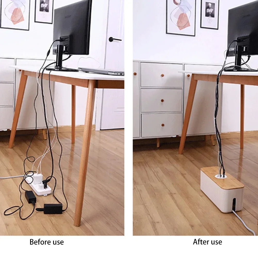 Wooden Desk Cable Organizer Box