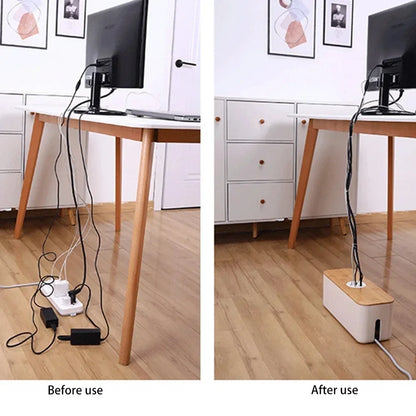 Wooden Desk Cable Organizer Box