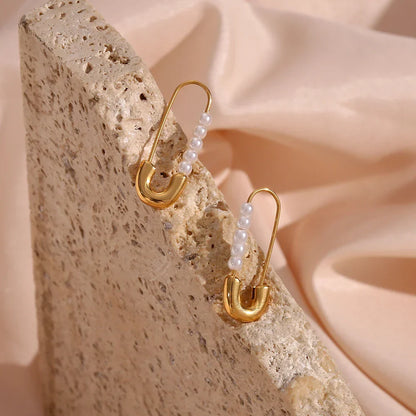 Luxurious Pearl Drop Safety Pin Earrings