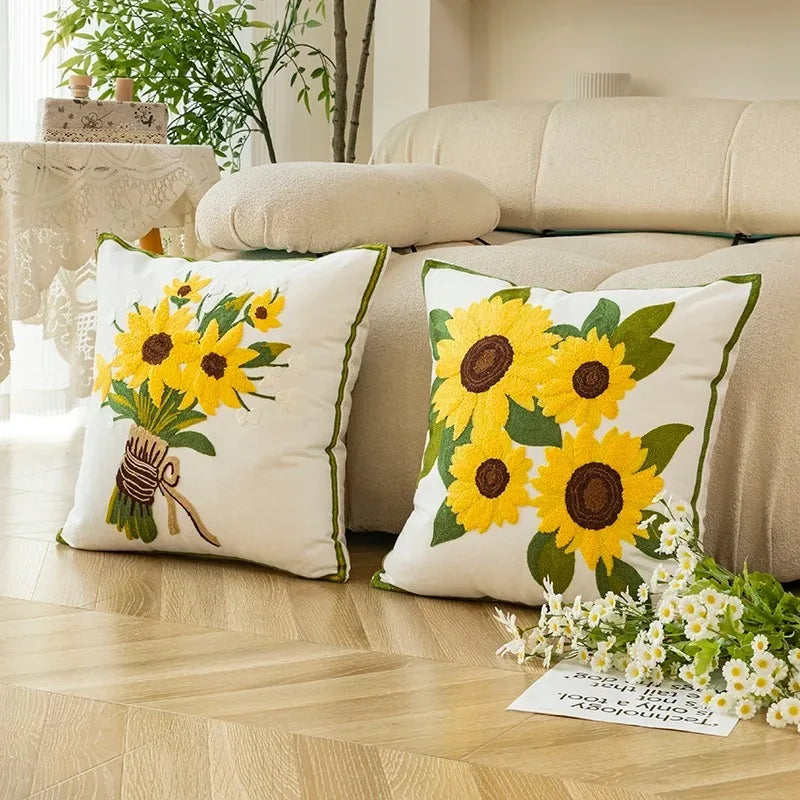 Soft Floral Cushion Pillow 18x18 Inch Sunflower Design