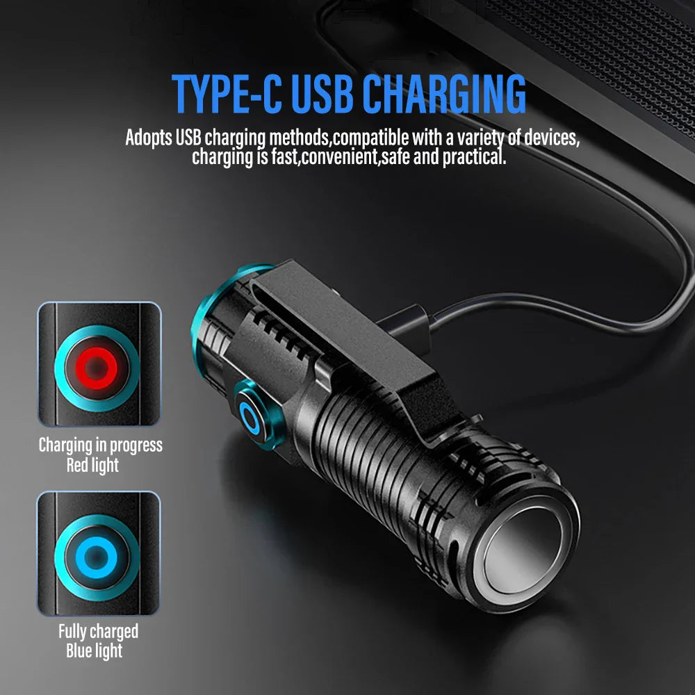Compact Rechargeable LED Flashlight with Clip